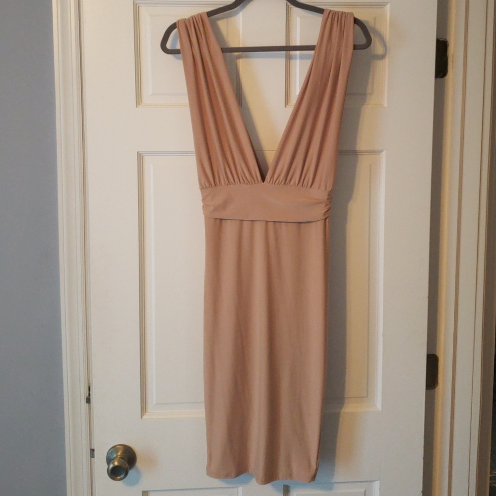 Nude deep V midi dress